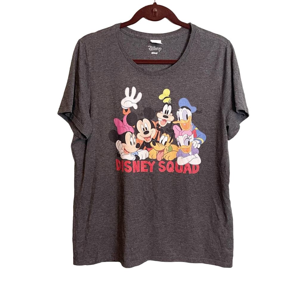 Disney Squad Graphic Shirt Womens XL Gray Mickey Minnie Mouse Donald Duck Goofy